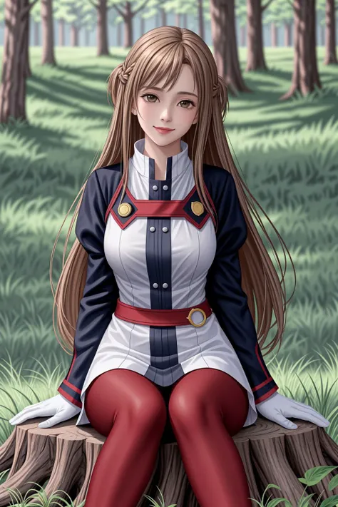 <lora:lcm_lora_sd15:1>,
(masterpiece,best quality,8k,beautiful and aesthetic:1.2),
solid-best-physical-appearance-perfect::2,
cosplay,Smile,HUGE BREASTS,floating hair,
<lora:(RRy^W)}PWfeYH.N}rZh<.asuna_(sao)_v1>,
ccasuna,brown eyes,bangs,brown hair,(long hair),
uniform,jacket,long sleeves,white gloves,belt,(red pantyhose),
(bent_over:1.2),sitting on tree stump,outside,dappled sunlight,
<lora:[R]Xn}0{LORA.add_detail:0.3>,