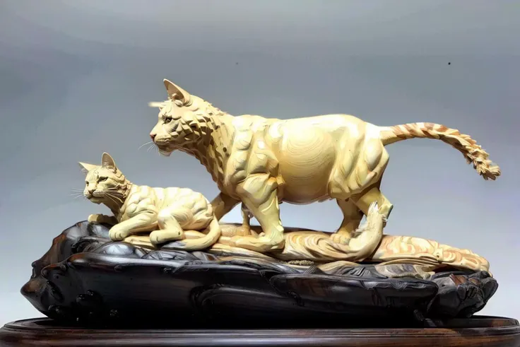 masterpiece, best quality,wood,(statue:1.2),cat,mountain, no humans,simple background,