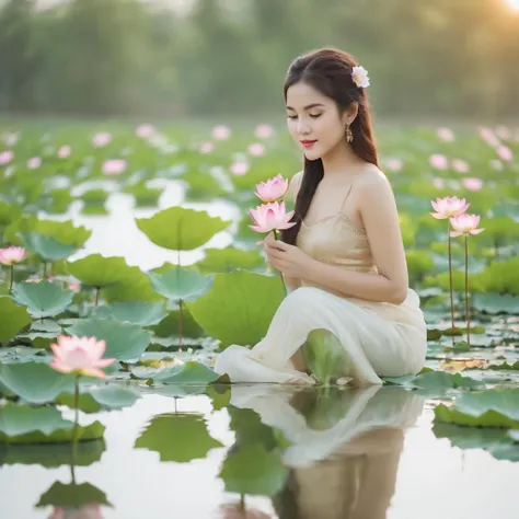 The woman's beauty can be enhanced by the reflection of the lotus flowers in the water. The vibrant colors of the lotus flowers can also add to the beauty of the scene, creating a harmonious blend of colors, RAW photo,(high detailed skin:1.2), 8k uhd, dslr, soft lighting, high quality, film grain, photorealistic
<lora:offset_0.2:0.8> <lora:girlcuchoamiface_sdxl_SDLife_Chiasedamme_v2.0:0.45>