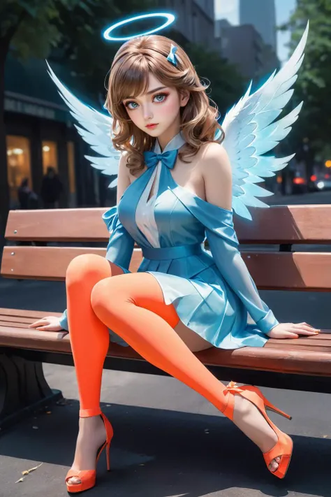((Kneeling in the street))fairy ((full body))with luminous big blue eyes, small pink rose pendants in her shoulder-length blue hair wearing a blue dress, attached to the dress is glowing buttons at the sides of the dress, and blue socks ((no foot wear)) Concept art by starsnits90, 8hd resolution, cinematic art, dynamic lighting, hyperdetailed, intricately detailed, steampunk,Splash screen art, trending on Artstation, deep color, Unreal Engine, volumetric