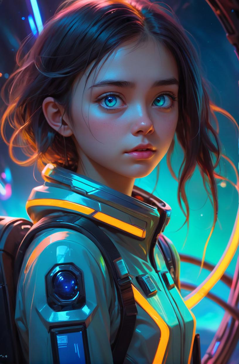 A girl in a futuristic space suit with glowing lights - SeaArt AI