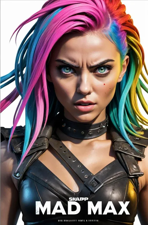 (movie poster, dvd cover), multiple young woman, (semirealistic, sparkling eyes, colorful hair), sexy, 3d, sharp, various skin colors, various ethnicity, action, Mad Max, wireframe rendering, thea render, cartoon, anime,