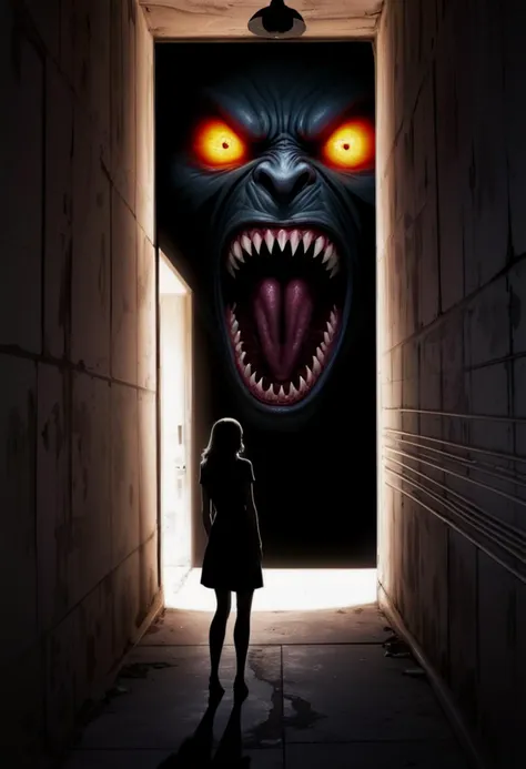 The scene: A young woman stands in a dark alley, her body silhouetted against the glowing eyes of an evil monster lurking in the shadows. She's trapped and scared out of her mind as the beast closes in for the kill.
Additional words: "I have to get away before it's too late!", she whispers through clenched teeth, eyes darting around for any sign of a way out. She tries to remain calm and not let on that she's terrified as her heart races with fear and adrenaline., (&:0)