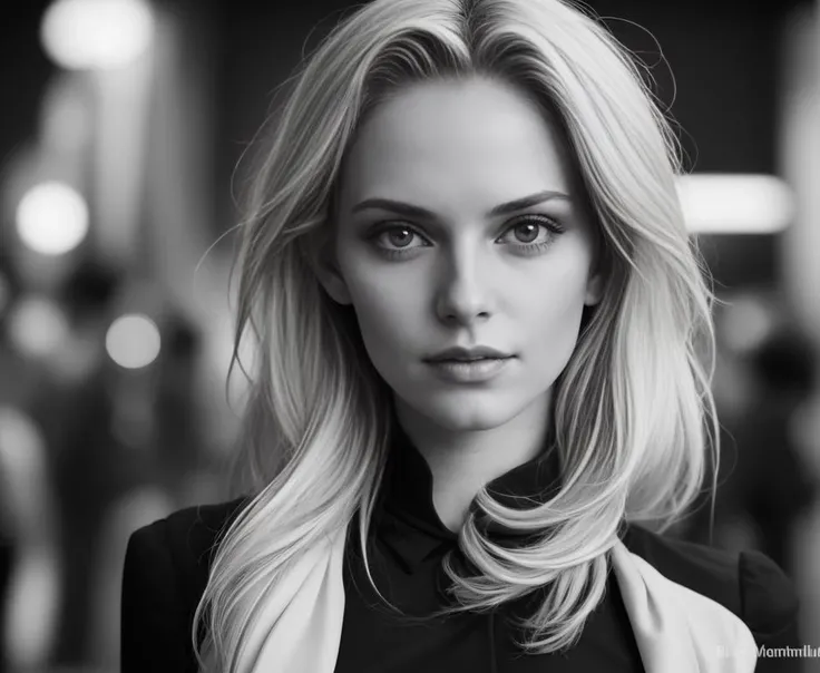cinematic photo [Frau], [Vollbusig], [Blonde Haare], im Stil von [Helmut Newton], [Kontrastreich], [Sinnlich], [Elegant] [skin pores] . 35mm photograph, film, bokeh, professional, 4k, highly detailed