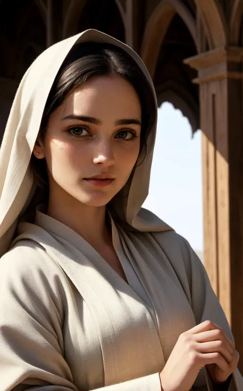(Scribe in a Monastic Scriptarium (8th Century:1.4), A woman in her early 20s, her slender fingers skilled from years of meticulous work. Her hair, in an updo, is neatly tucked under a simple veil, as is customary in her monastic life. She wears the plain but dignified robes of her order, usually in undyed wool, signifying her devotion to her spiritual and scholarly pursuits. (close-up telephoto charming cute sexy portrait, style of [Hasselblad|Ilya Kuvshinov|Annie Leibovitz|Mario Testino]:1.5), [[[dynamic pose]]], solo-focus,