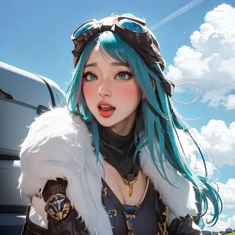 (detailed airplane background), masterpiece, best quality, Aviator_Irelia, 1girl, aqua_hair, ahegao, tongue out, drooling, saliva,blush 
  <lora:Aviator_Irelia-05:1> <lora:ahegao_v1:0.5>
