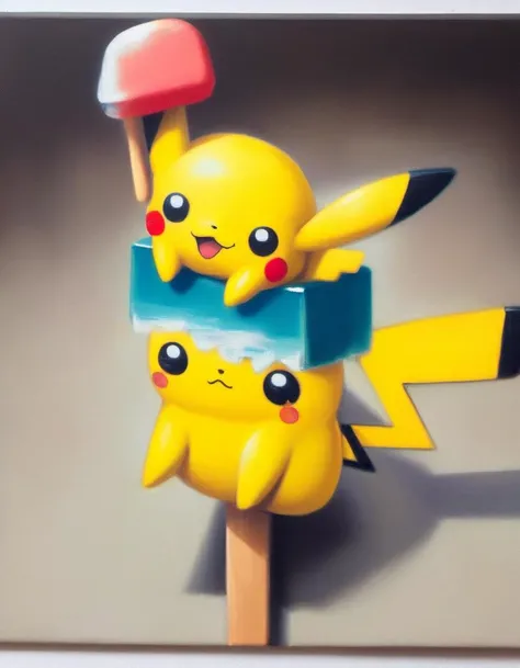 Oil painting of popsicle with head of Pikachu <lora:r3mbr4ndt_001:1> r3mbr4ndt