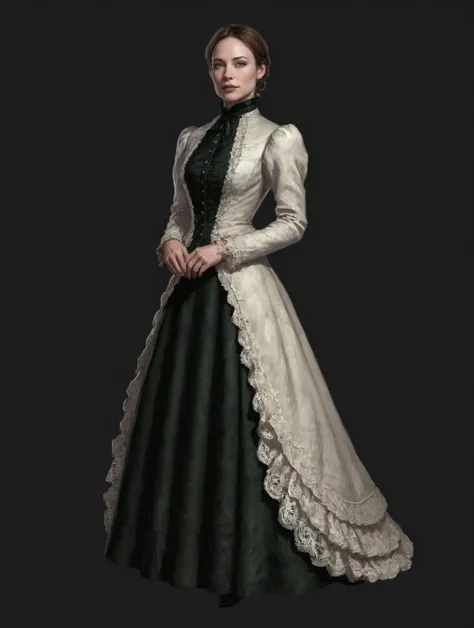 fantchar,a 1800's victorian era queen dressed in an ornate gown and walking through an elaborate garden, realistic, highly detailed, intricate