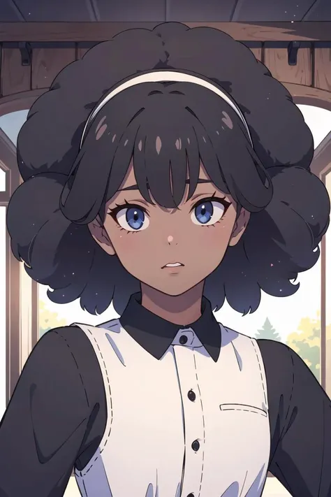 best quality, masterpiece, solo, 1girl, dark skin, afro,