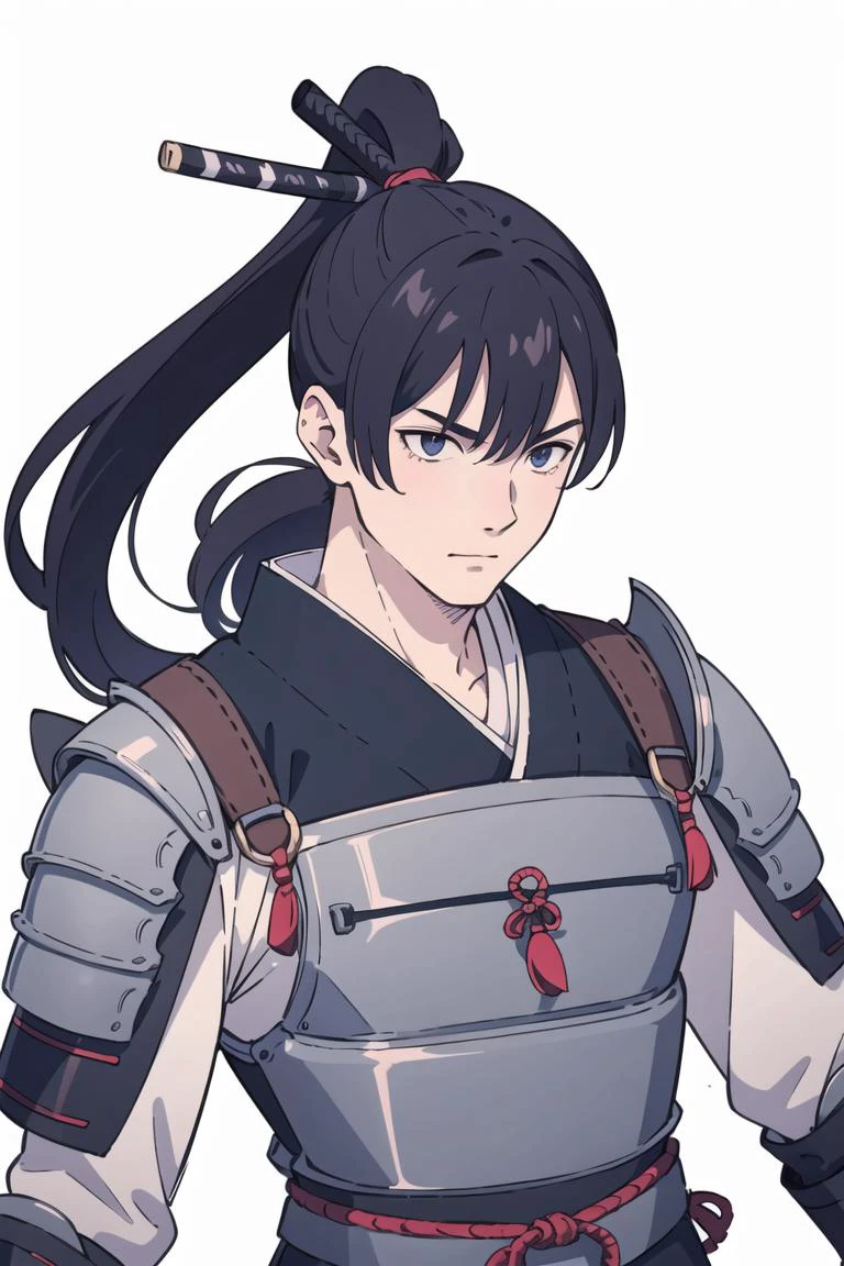 best quality, masterpiece, solo, 1boy, mature male, ponytail, japanese armor, samurai,
