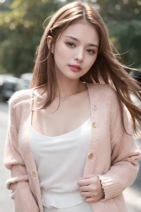(masterpiece), (best quality), (realistic), Nikon RAW photo, Fujifilm XT3, beautiful 1girl,
white_blouse, long_sleeves, buttoned pink_cardigan,
facing_viewer, collarbone,
long_hair, brown_hair,
smile,
(ultra detailed), 8k, 4k, intricate, upper_body, detailed_face, best lighting, outdoors,
makeup,
<lora:LeeNagyung_v1:0.7>