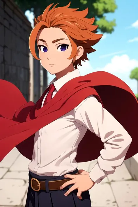 masterpiece, best quality, high quality, 1boy, solo, male focus, looking at viewer, , depth of field, <lora:arthur_pendragon:0.74>, arthur_pendragon, , cape, , school uniform