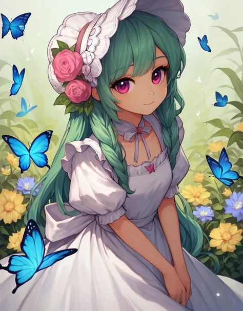 score_9, score_8_up, score_7_up, score_6_up, score_5_up, score_4_up,
CuteStyle, 1girl, butterfly, bug, solo, long hair, bonnet, flower, dress, looking at viewer, bangs, apron,
,<lora:Cute_Style_pony:0.8