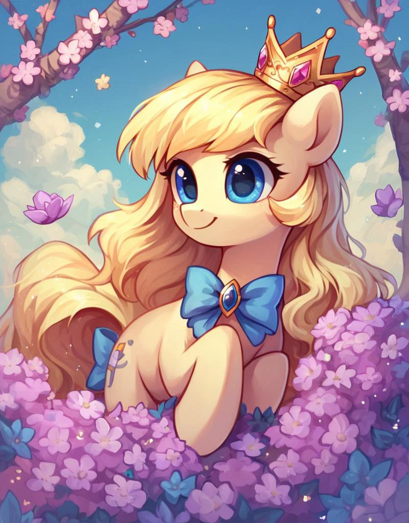 score_9, score_8_up, score_7_up, score_6_up, score_5_up, score_4_up,
CuteStyle,scrambled, 1girl, solo, blue eyes, crown, blonde hair, flower, long hair, bow,
,<lora:Cute_Style_pony:0.8