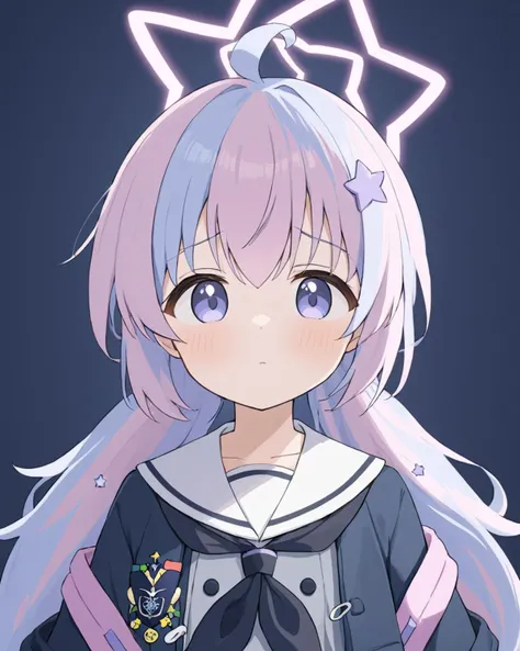 reisa \(blue archive\),1girl, star_hair_ornament, solo, star_\(symbol\), ahoge, red_scarf, blush, black_neckerchief, long_sleeves, coat, serafuku, breath, white_sailor_collar, simple_background, upper_body, star_halo
<lora:reisa_(blue_archive)_image894_2023-11-28:1>halo. gorgeous,key visual, vibrant, studio anime,award-winning, professional, highly detailed,high budget, cinemascope