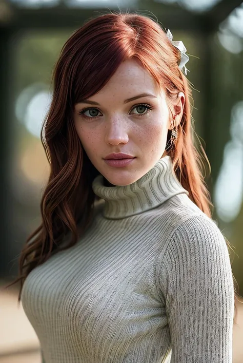photo of S138_EllaHughes, a gorgeous woman, in the (wilderness:1.2), wearing a (turtleneck-jacket:1.2) and (pants), (sunset:1.1), (8k, RAW photo, best quality, depth of field, ultra high res:1.2), (absurdres, intricate, photorealistic, masterpiece, ultra-detailed:1.3)
