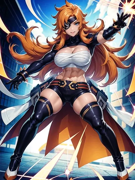 1girl, solo,(best quality),(masterpiece:1.1), full body, looking_at_viewer, dynamic angle, eyepatch, bandaged, clear facial skin,