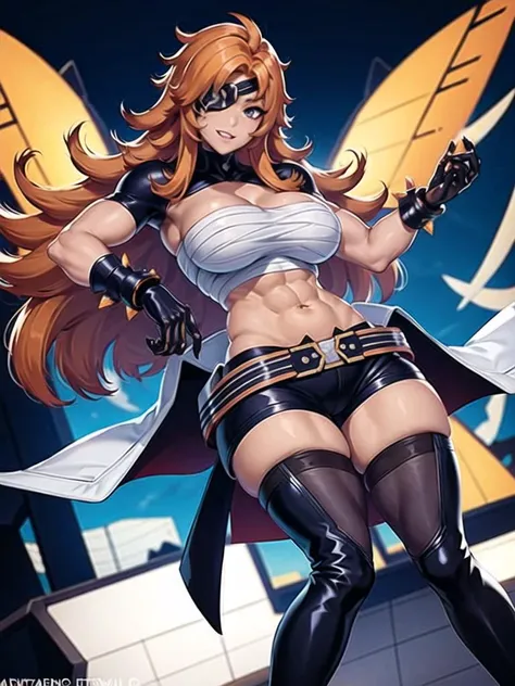 1girl, solo,(best quality),(masterpiece:1.1), full body, looking_at_viewer, dynamic angle, eyepatch, bandaged, clear facial skin,