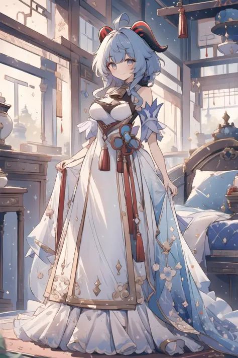 masterpiece,best quality,detailed cg,
1girl,solo,seductive_smile,evil smile,
<lora:ganyu_ned2_offset:0.8>,ganyu \(genshin impact\),
<lora:princess_dress-1.0:0.8>,princess dress,
<lora:ancient_chinese_indoors:1>,ancient_chinese_indoors,