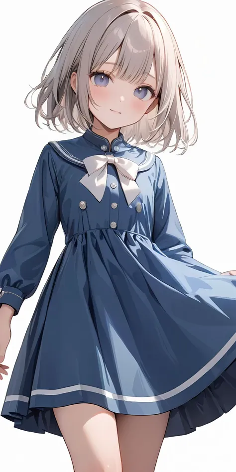 masterpiece,ultra-detailed,best quality,8K,illustration,cute face,clean skin ,shiny hair,girl,simple background,cowboy shot,
 <lora:add-detail-xl:1> <lora:jyoji one piece_XL_V1.0:0.6>  jyojifuku,blue  dress,bow