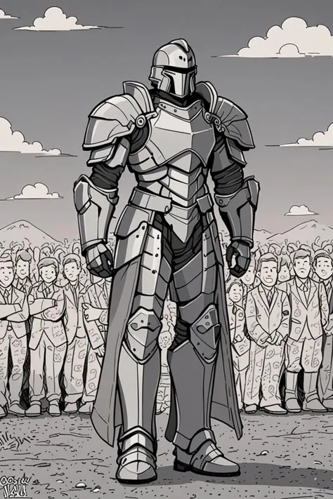 a wearing heavy armor and advanced highway in a all the people are wearing suits in the style of doodles, n4, <lora:sdxl_lightning_8step_lora.safetensors:0.6>