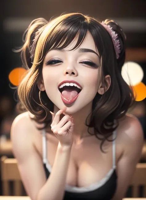 1girl, solo,blonde hair,open mouth, tongue out,  <lora:delicious:0.8>