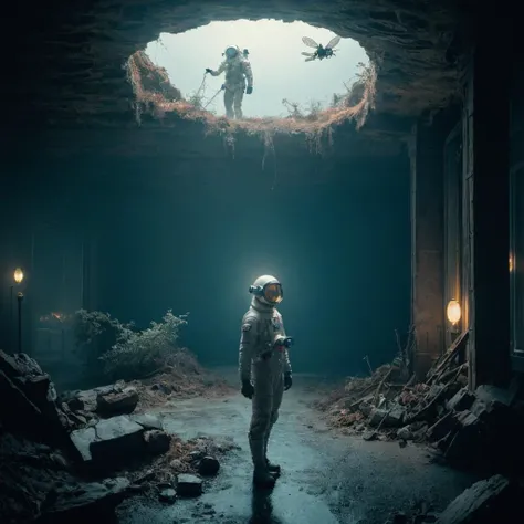 (masterpiece, best quality:1.4),( absurdres, high resolution, ultra detailed:1.2) we may all be machines just like you and in the end life is without meaning, dramatic lighting, art, postapocalyptic, cinema 4d, matte painting, insects, polished, beautiful, colorful, intricate, eldritch, ethereal, vibrant, surrealism, surrealism, vray, nvdia ray tracing, 4k, 8k, masterpiece, crystal, romanticism, nightmare, An astronaut wearing a helmet with a galaxy in the background , symmetrical portrait ,unreal engine, cozy indoor lighting, artstation, detailed, digital painting,cinematic,character design by mark ryden and pixar and hayao miyazaki, unreal 5, daz, hyperrealistic, octane render