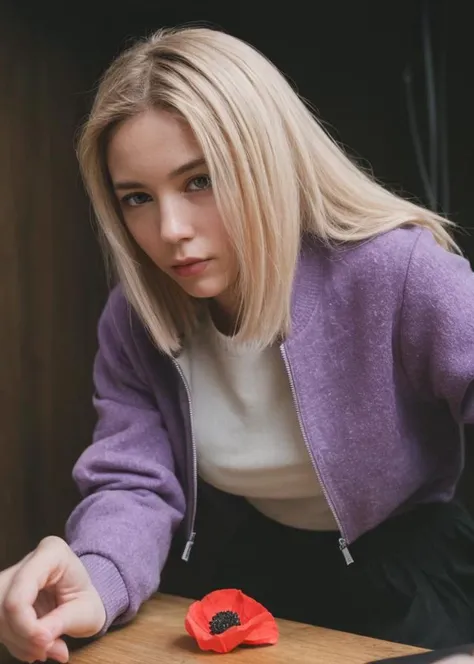 (pastel color:1.3), (High detail RAW Photo), a woman Bending over as if picking something up in corner of her energy plant, wearing bomber jacket long side-tie skirt   ,  1970s  \(style\), ((led strip lights)), (Rebecca purple and Poppy ambient:1.3) ((close up:0.7)), (extremely detailed skin, photorealistic, heavy shadow, dramatic and cinematic lighting, key light, fill light), sharp focus, film grain, grainy, cinematic, imperfect skin, fabrics, textures, detailed face, detailed skin, warm colors NaturalHand2-3500, (sepia hair,  hair intakes hair:1.3),, (pastel color:1.3), (High detail RAW Photo), (extremely detailed skin, photorealistic, heavy shadow, dramatic and cinematic lighting, key light, fill light), sharp focus, film grain, grainy, cinematic, imperfect skin, fabrics, textures, detailed face, detailed skin, detailed fingers, warm colors NaturalHand2-3500,