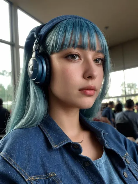 (High detail RAW Photo), a portrait of (pretty_gir:1.2)l, (Adorable,:1.2), (wrinkled skin:0.75), (wearing sukajan jeans pants fedora satchel Pai slash headphones :1.3), cinematic angle, (cinematic shadows, bokeh, depth of field:1.3), (close up:0.7), <lora:add_detail:0.5>, , (High detail RAW Photo), (extremely detailed skin, photorealistic, heavy shadow, dramatic and cinematic lighting, key light, fill light), sharp focus, cinematic, imperfect skin, fabrics, textures, detailed face, detailed skin, detailed fingers, NaturalHand2-3500, analog film photo Deep photo,depth of field,ferrania p30 film,shadows, perfect face and body, dimly lit, nervous, harsh camera flash, faded film, desaturated, 35mm photo, grainy, Kodachrome, Lomography, stained, highly detailed, found footage,, (light blue hair, bunches hair:1.2), in the conference hall,