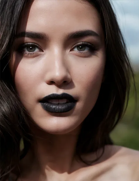 perfect teeth, skin tight, (High detail RAW Photo), ((a woman is sitting, casual clothes, cute, outdoor, smiling, laughing, black lipstick, very long hair, perfect anatomy, gothic makeup)), ((close up:0.7)), (extremely detailed skin, photorealistic, heavy shadow, dramatic and cinematic lighting, key light, fill light), sharp focus, cinematic, imperfect skin, fabrics, textures, detailed face, detailed skin, NaturalHand2-3500, (pastel color:1.3), (High detail RAW Photo), (extremely detailed skin, photorealistic, heavy shadow, dramatic and cinematic lighting, key light, fill light), sharp focus, cinematic, imperfect skin, fabrics, textures, detailed face, detailed skin, detailed fingers, warm colors NaturalHand2-3500,