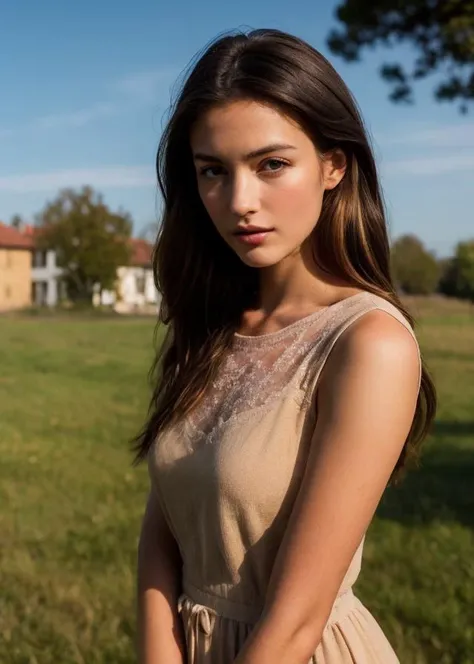 full body, wind, forest ray light, Alisabelle, (to8contrast style), (Woman:1), (Two-tone hair, medium long hair:1.36), flowing honeyed ginger locks, piercing green eyes, vintage-inspired dress, soft colors, delicate lace, classic elegance. Swing: wooden, rustic, gentle sway, carefree twists and turns. Countryside house: Dakota, vast fields, classic old USA feel, warm sunshine, gentle breeze, peaceful serenity. Photographs: stunning blend of vintage charm and natural beauty, timeless elegance, rustic simplicity, reminiscent of simpler times, carefree spirit, warm and peaceful, classic Americana, natural skin texture, hyperrealism, hdr, hyperdetailed, RAW photo, photorealistic, best quality, highres, realistic, 8k, caustics, dynamic light, beautiful and delicate lips, delicate fingers, detailed pupil, real human skin,