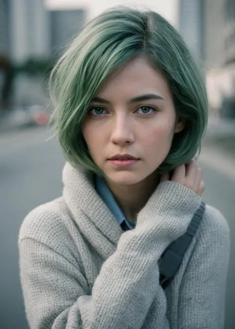 (pastel color:1.3), (High detail RAW Photo), a woman Standing, pretending to get blown away by the wind in corner of her Skyscraper, wearing cardigan long cargo pants scarf mittens , 1960s \(style\), ((led strip lights)), (Chamoisee and Argentinian Blue ambient:1.3) ((close up:0.7)), (extremely detailed skin, photorealistic, heavy shadow, dramatic and cinematic lighting, key light, fill light), sharp focus, film grain, grainy, cinematic, imperfect skin, fabrics, textures, detailed face, detailed skin, warm colors NaturalHand2-3500, (pale green hair, bunches hair:1.3),, (pastel color:1.3), (High detail RAW Photo), (extremely detailed skin, photorealistic, heavy shadow, dramatic and cinematic lighting, key light, fill light), sharp focus, film grain, grainy, cinematic, imperfect skin, fabrics, textures, detailed face, detailed skin, detailed fingers, warm colors NaturalHand2-3500,