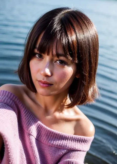 (wear a off-shoulder sweater :1.3), a (selfie:1.2) of a pretty (young:1.5) 1girl, (teenage:1.5), Skin luster, Rembrandt lighting, (pastel purple hair, bob cut hair:1.36), ringed eyes photograph for passports, ID cards, (close to viewer, POV:1.1), small breasts, from above, dynamic light, day light, sunshine, (freckles:0.2), (dark mole:0.2), (skin spots, acnes, skin blemishes, age spot, lanugo:0.2), (in the harbor:1.3) NaturalHand2-3500, Ultra-high quality photos, RAW photo, beautiful detailed face and eyes, (photorealistic:1.4), best quality, highres, realistic, 16k, caustics, Core shadow, dynamic light, beautiful and delicate lips, delicate fingers, detailed pupil, real human skin, (Extremely detailed),