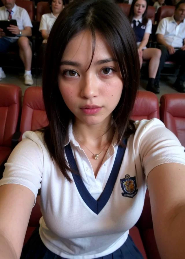 (wear a school uniform :1.3), a (selfie:1.2) of a pretty (young:1.5) 1girl, (age:1.5), Skin luster, Rembrandt lighting, (glow in the dark hair, twin drills hair:1.36), envy photograph for passports, ID cards, (close to viewer, POV:1.1), small breasts, from above, dynamic light, day light, sunshine, (freckles:0.2), (dark mole:0.2), (skin spots, acnes, skin blemishes, age spot, lanugo:0.2), (in the in the movie theatre:1.3) NaturalHand2-3500, Ultra-high quality photos, RAW photo, beautiful detailed face and eyes, (photorealistic:1.4), best quality, highres, realistic, 16k, caustics, Core shadow, dynamic light, beautiful and delicate lips, delicate fingers, detailed pupil, real human skin, (Extremely detailed),