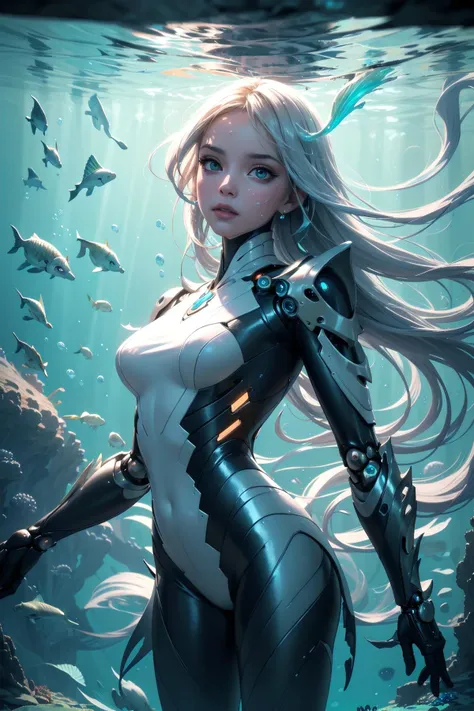 ((Need)), ((tmasterpiece)), (A detailed)),Futuristic translucent ethereal queen of the seaï¼Futuristic city and futuristic wonderland background of deep seaï¼Mechanical jointsï¼Colorful rainbowï¼16k,UHD resolutionï¼Simple compositionï¼anatomy correctï¼Surreal dreamsï¼Surrealist art fantasy styleï¼Epic digital fantasy art styleï¼Art germ, Broken glass, ((bubbly underwater scenery)) Radiant light octane rendering is highly detailed, great artwork,
