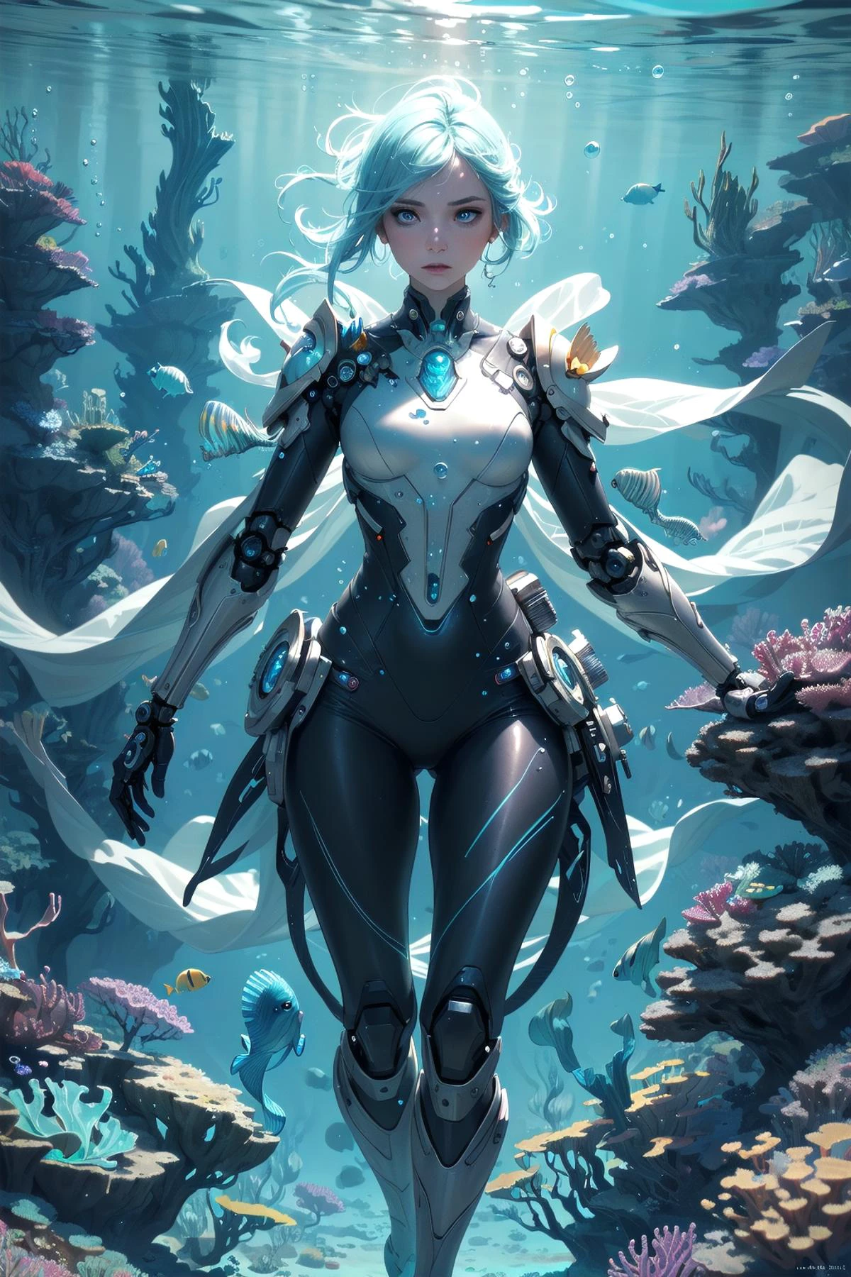 ((Need)), ((tmasterpiece)), (A detailed)),Futuristic translucent ethereal queen of the seaï¼Futuristic city and futuristic wonderland background of deep seaï¼Mechanical jointsï¼Colorful rainbowï¼16k,UHD resolutionï¼Simple compositionï¼anatomy correctï¼Surreal dreamsï¼Surrealist art fantasy styleï¼Epic digital fantasy art styleï¼Art germ, Broken glass, ((bubbly underwater scenery)) Radiant light octane rendering is highly detailed, great artwork