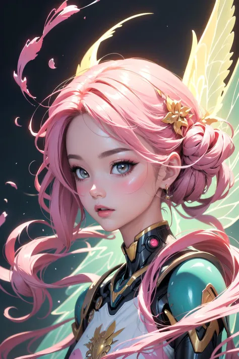 there is a picture of a pretty fairy with a pink dress, fairy aesthetics, of an beautiful angel girl, rossdraws pastel vibrant, beautiful fairy, cute detailed digital art, beautiful character painting, rossdraws, of beautiful angel, 8k high quality detailed art, rossdraws 2.5, anime fantasy illustration, portrait of a fairy, fantasy art style, beautiful angel,fantchar,mecha musume, great artwork