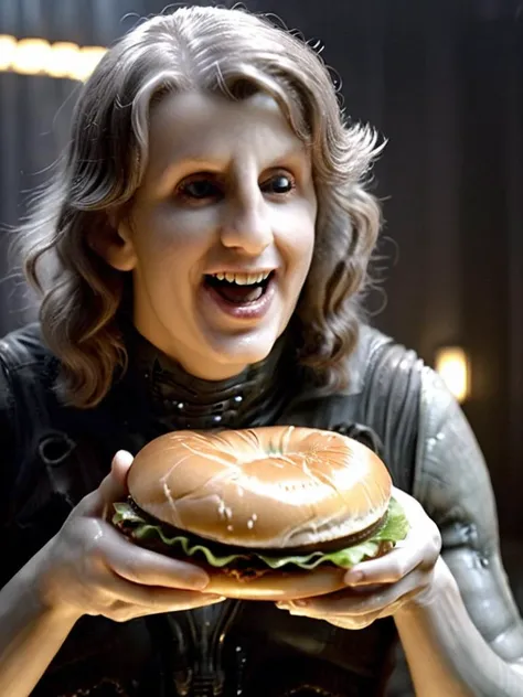 cinematic film still <lora:Engineer1024:1>Engineer1024 eating a hamburger, photograph, 1940'S Striking Futuristic (a hundreds of Bilbo Bagginss:1.3) , laughing hysterically, Humanitarian, their hair is Brunette and styled as Long layers, Energetic Pearlescent Hair Ribbons, dense blossoms, designed by J. Scott Campbell, (Gradient theme:0.7) , Witchcore, Rembrandt lighting, dynamic, Canon EF, L USM, Dichromatic, silhouette, shallow depth of field, vignette, highly detailed, high budget Hollywood film, bokeh, cinemascope, moody, epic, gorgeous, film grain