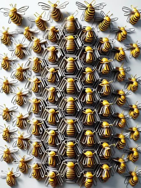 a beehive full of bees all made out of ais-paperclips<lora:Paperclips_Style_SDXL:1>