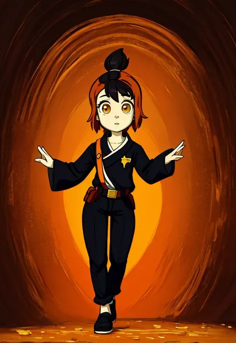 masterpiece, highest quality, ((cartoon)), Wilikitv1 <lora:Wilikitv1:0.8>, bright eyes, detailed face, detailed eyes, (oil painting medium), young female, hazel fur, petite body, clothed, orange and black hair, full body, solo, character focus, dynamic pose <lora:add_detail:0.7>