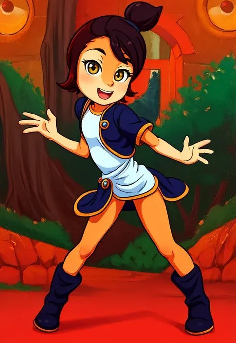 masterpiece, highest quality, ((cartoon)), Wilikitv1 <lora:Wilikitv1:0.8>, bright eyes, detailed face, detailed eyes, (oil painting medium), young female, hazel fur, petite body, clothed, orange and black hair, full body, solo, character focus, dynamic pose <lora:add_detail:0.7>