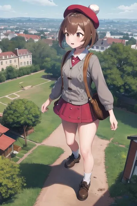 masterpiece, best quality, highres, gloria1, 1girl, gloria \(pokemon\), brown hair, solo, backpack, brown eyes, tam o' shanter, grey cardigan, pink dress, short hair, green socks, socks, brown bag, bob cut, bangs, long sleeves, collared dress, <lora:gloria_(pokemon)_v1:0.6>,
masterpiece, best quality, <lora:GTSv5:0.85>, tiny park, tiny trees, tiny people running in fear, huge giantess chasing shrunken people,
destruction:1.3, rampage:1.3, debris, rubble, footprints, cars, destroyed cars
GTSGiga, size difference, building sized woman, 1girl, solo, huge giantess walking through a tiny park, huge giantess looming over a tiny park, blue sky, standing:1.5, looking down, outdoors, (gts:1.2), aerial view, from above, flat landscape, (in distance:1.2), standing, highres, detailed eyes, perfect eyes, beautiful eyes, perfect face, distant view, full body
BREAK (16k, highres, high quality, masterpiece, ultra detailed, perfect lighting:1.1), 1girl,