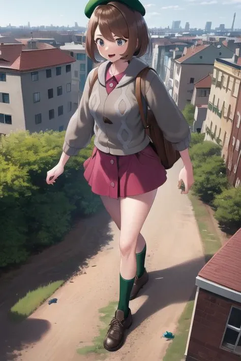 masterpiece, best quality, highres, gloria1, 1girl, gloria \(pokemon\), brown hair, solo, backpack, brown eyes, tam o' shanter, grey cardigan, pink dress, short hair, green socks, socks, brown bag, bob cut, bangs, long sleeves, collared dress, <lora:gloria_(pokemon)_v1:0.6>,
masterpiece, best quality, <lora:GTSv5:0.85>, tiny park, tiny trees, tiny people running in fear, huge giantess chasing shrunken people,
destruction:1.3, rampage:1.3, debris, rubble, footprints, cars, destroyed cars
GTSGiga, size difference, building sized woman, 1girl, solo, huge giantess walking through a tiny park, huge giantess looming over a tiny park, blue sky, standing:1.5, looking down, outdoors, (gts:1.2), aerial view, from above, flat landscape, (in distance:1.2), standing, highres, detailed eyes, perfect eyes, beautiful eyes, perfect face, distant view, full body
BREAK (16k, highres, high quality, masterpiece, ultra detailed, perfect lighting:1.1), 1girl,