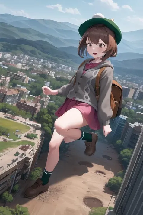 masterpiece, best quality, highres, gloria1, 1girl, gloria \(pokemon\), brown hair, solo, backpack, brown eyes, tam o' shanter, grey cardigan, pink dress, short hair, green socks, socks, brown bag, bob cut, bangs, long sleeves, collared dress, <lora:gloria_(pokemon)_v1:0.6>,
masterpiece, best quality, <lora:GTSv5:0.85>, tiny park, tiny trees, tiny people running in fear, huge giantess chasing shrunken people,
destruction:1.3, rampage:1.3, debris, rubble, footprints, cars, destroyed cars
GTSGiga, building sized woman, 1girl, solo, huge giantess walking through a tiny park, huge giantess looming over a tiny park, blue sky, standing:1.5, looking down, outdoors, (gts:1.2), aerial view, from above, landscape, (in distance:1.2), standing, highres, detailed eyes, perfect eyes, beautiful eyes, perfect face, distant view, full body
BREAK (16k, highres, high quality, masterpiece, ultra detailed, perfect lighting:1.1), 1girl,