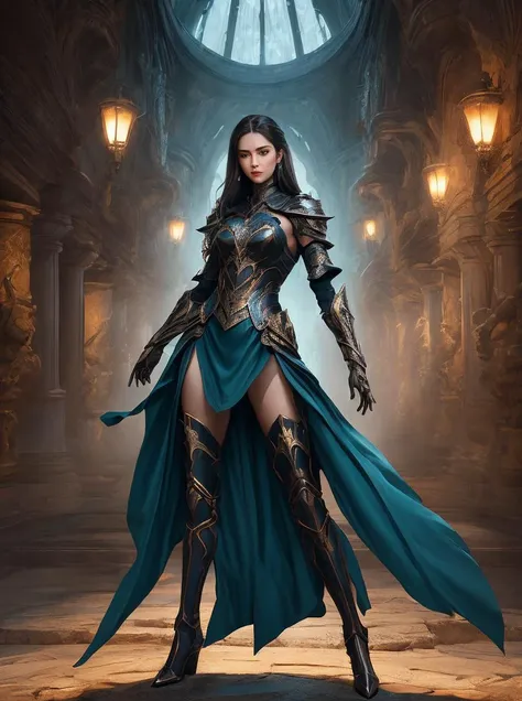 mysterious [girl|woman] in arcane [outfit|armor], long legs, wide stance, action pose, [elevate the quality to a professional level paying special attention to key features and details, craft images with sophisticated design and refined composition, exquisite attention to detail especially in obscure regions, strive for aesthetics and artistry, create stunning and highly detailed image, capture scenes with the highest possible resolution showcasing intricate details, aim for perfect depictions conveying exceptional depth and clarity, utilize soft lighting and shadows to highlight characteristic features, ensure crisp sharpness, apply deep and intense colors]