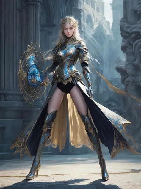 mysterious [girl|woman] in arcane [outfit|armor], long legs, wide stance, [action pose], [pale skin], blurry background, [bokeh], [elevate the quality to a professional level paying special attention to key features and details, craft images with sophisticated design and refined composition, exquisite attention to detail especially in obscure regions, strive for aesthetics and artistry, create stunning and highly detailed image, capture scenes with the highest possible resolution showcasing intricate details, aim for perfect depictions conveying exceptional depth and clarity, utilize soft lighting and shadows to highlight characteristic features, ensure crisp sharpness, apply deep and intense colors]