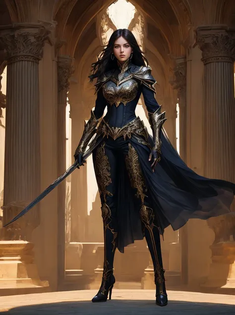 mysterious [girl|woman] in arcane [outfit|armor], long legs, wide stance, action pose, [elevate the quality to a professional level paying special attention to key features and details, craft images with sophisticated design and refined composition, exquisite attention to detail especially in obscure regions, strive for aesthetics and artistry, create stunning and highly detailed image, capture scenes with the highest possible resolution showcasing intricate details, aim for perfect depictions conveying exceptional depth and clarity, utilize soft lighting and shadows to highlight characteristic features, ensure crisp sharpness, apply deep and intense colors]