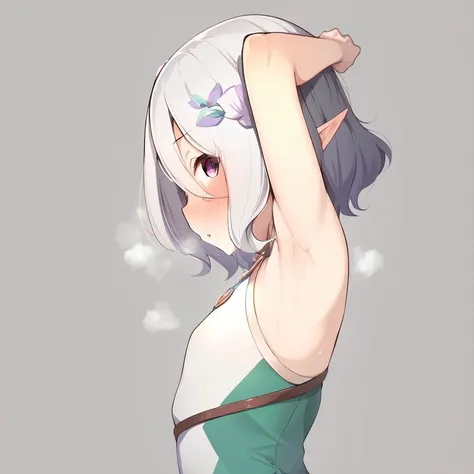 (Best Quality, Masterpiece),sexy,  erotic, 1girl, 18 years old, Contempt, pride, silver hair, ((green eyes)), forest, sweat, ((holding panties)), 2 ponytails, (((nude))), ((suspicious grin)), half closed eyes, evil smile, nipples, small breasts