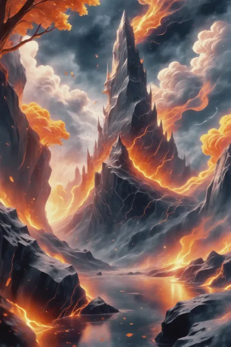 anime style, vibrant color palette, volcanic ash, glowing hot tendrils, beautiful fantasy hamlet in a Ice Elemental Zone<lora:EnvyStarlightDreamfire01:1>