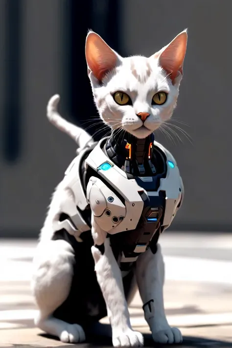 there is a cat that is walking around in a game, concept art by , featured on artstation, furry art, a cyborg cat, cyborg cat, cyborg kitten